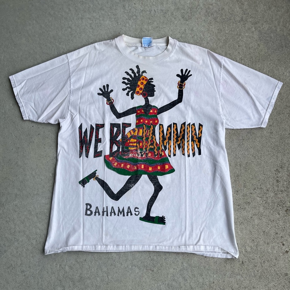 Vintage Bahamas Hanes White T-Shirt with Graphic Accents Made in USA 🇺🇸